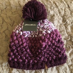 Eddie Bauer Striped Pom Hat Dark Garnet